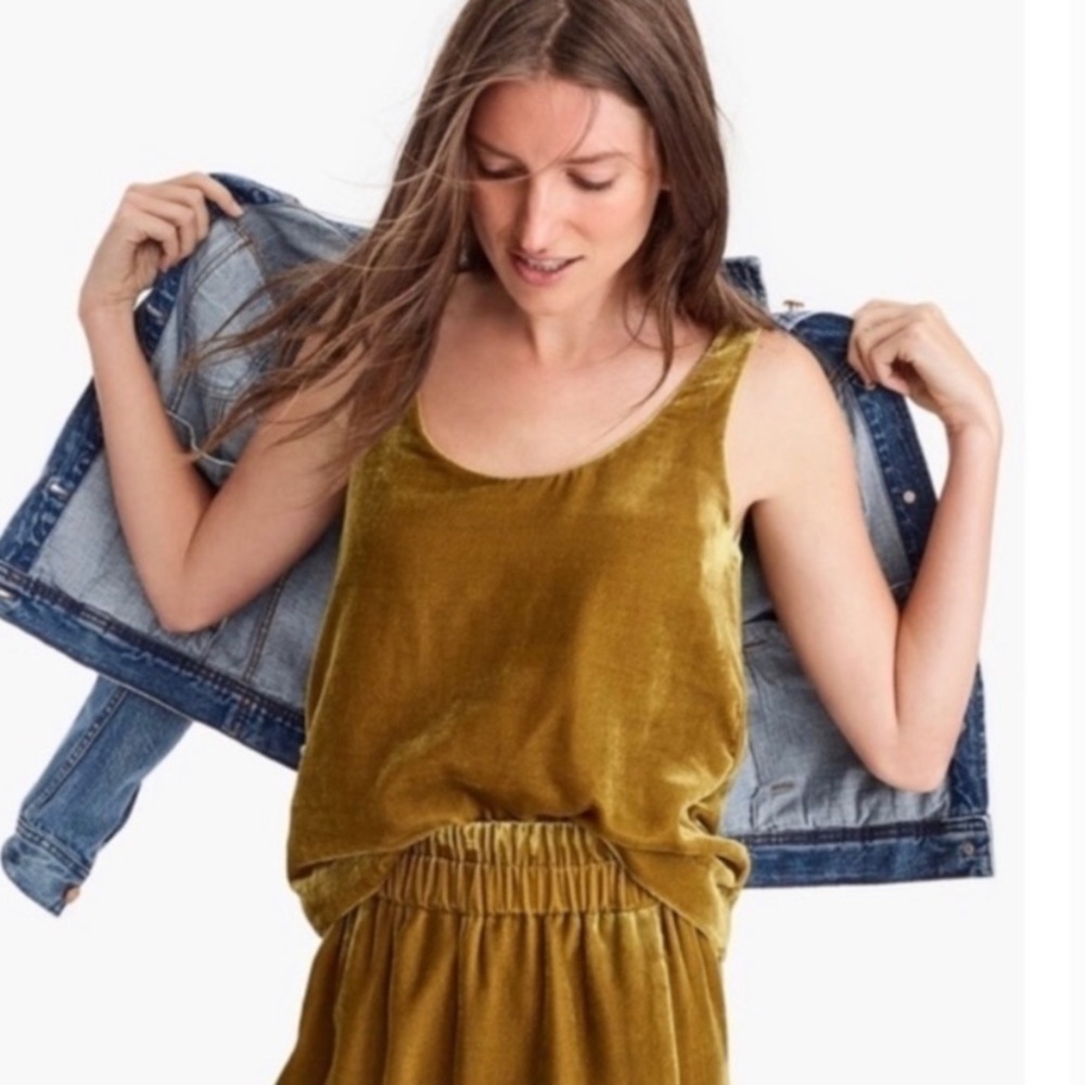 J. Crew Crushed Velvet Tank Top in Gold Yellow Color